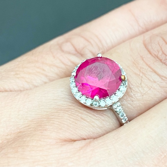 925 Sterling Pink Sapphire CZ Rhinestones Ring Size 6 - Picture 3 of 15